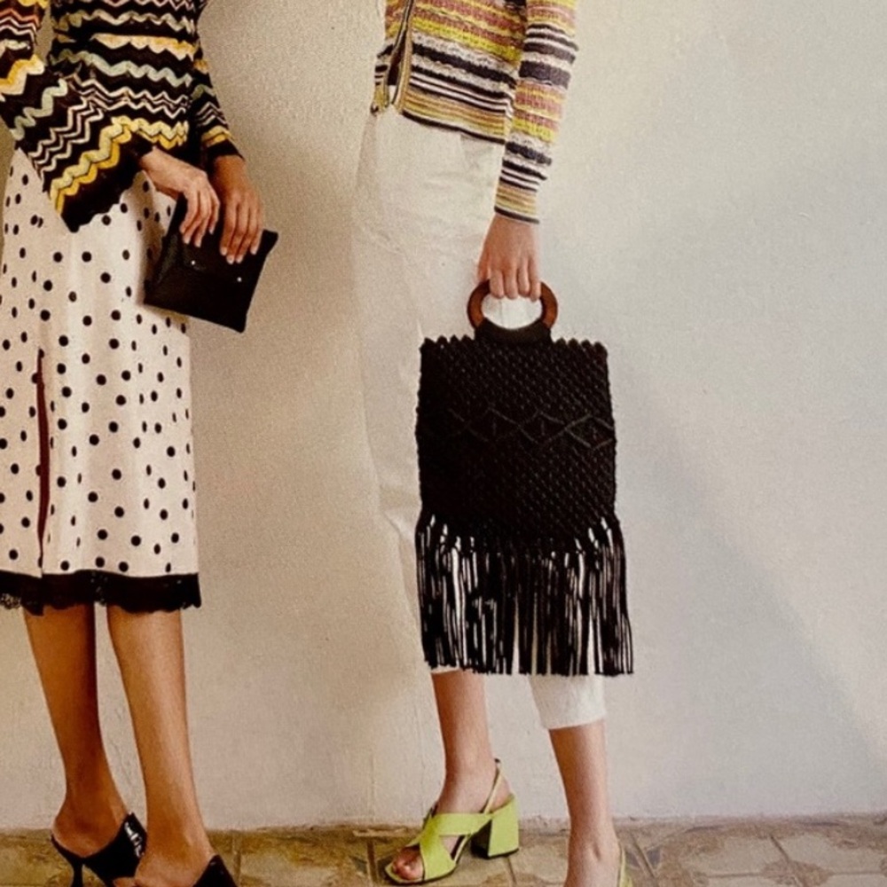 Danielle Nicole Macrame Handbag Black Fringe - image 3